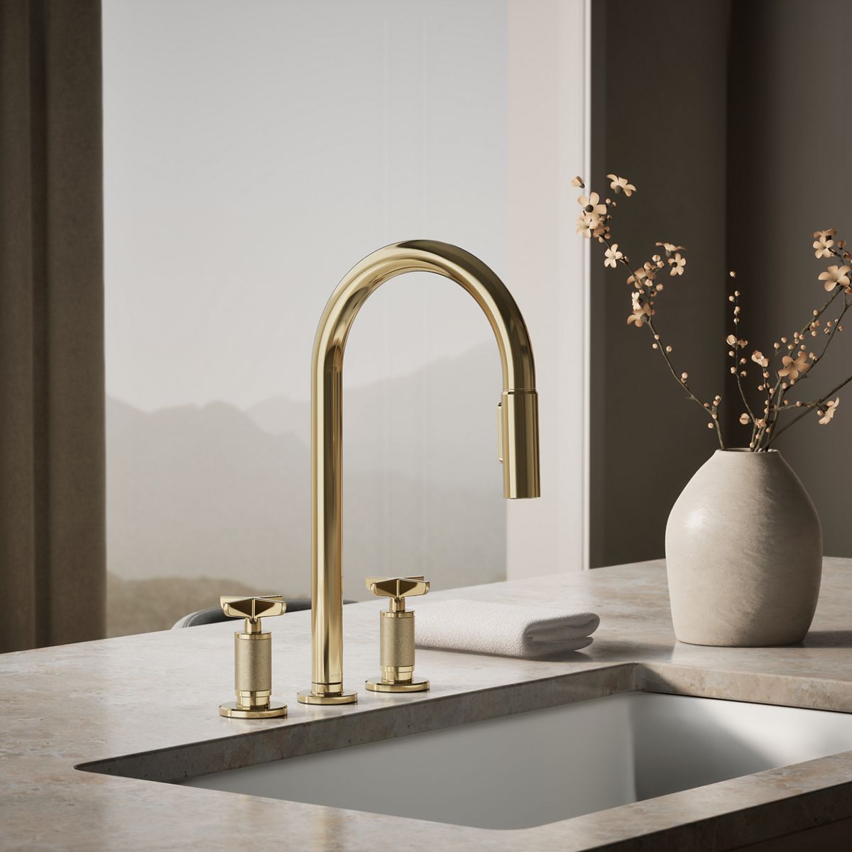 Billet® Pull-down kitchen sink faucet with two-function sprayhead