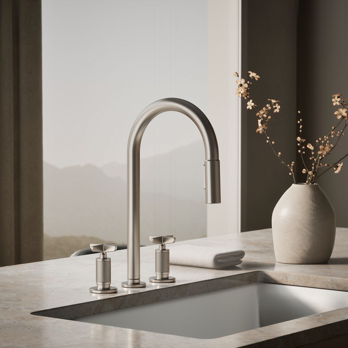Billet® Pull-down kitchen sink faucet with two-function sprayhead