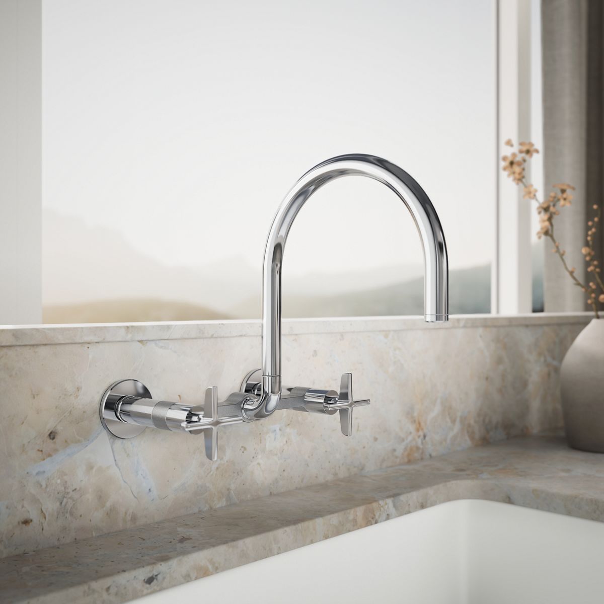 Billet® Two-hole wall-mount bridge kitchen sink faucet