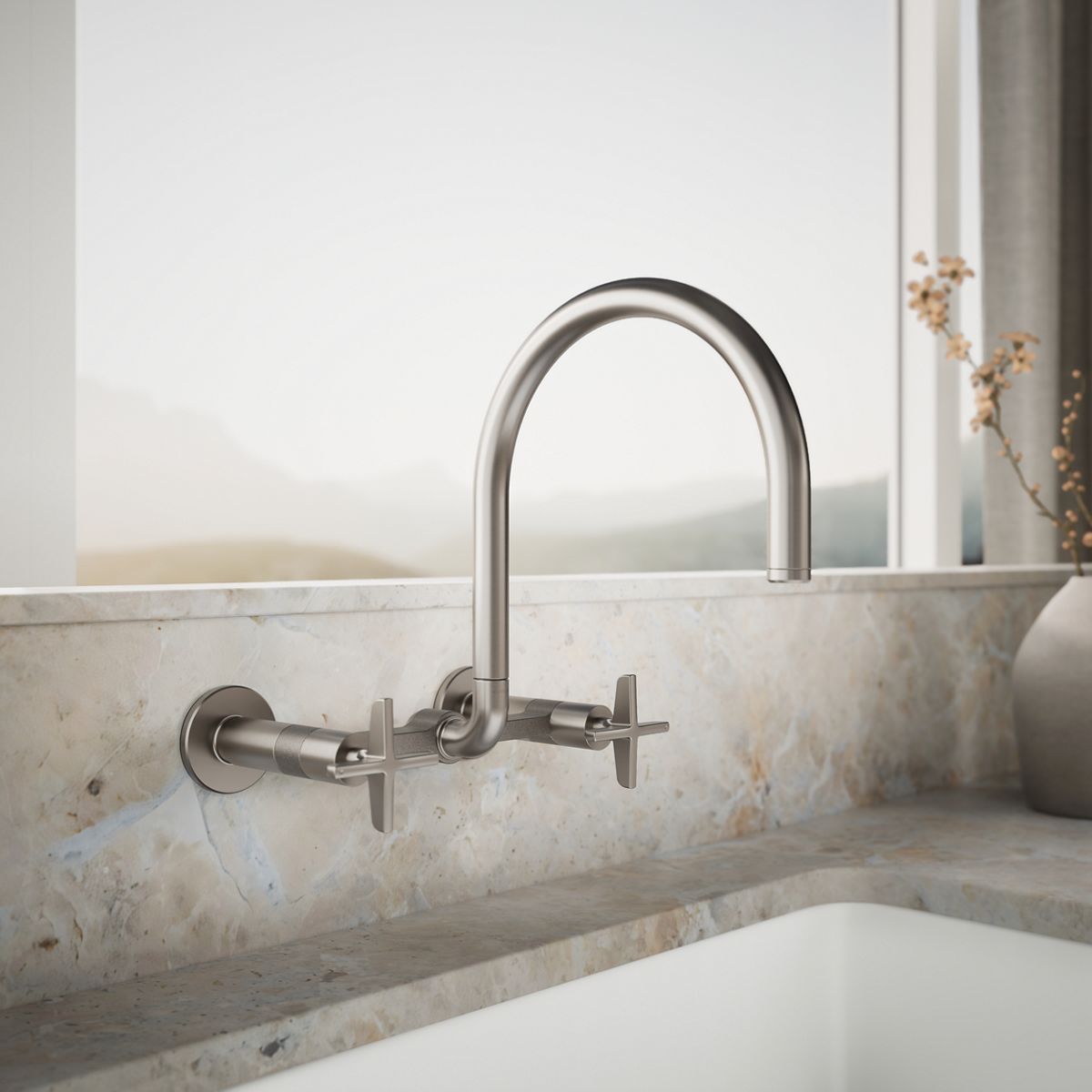Billet® Two-hole wall-mount bridge kitchen sink faucet