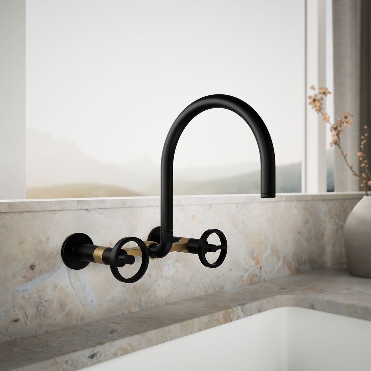 Billet® Two-hole wall-mount bridge kitchen sink faucet