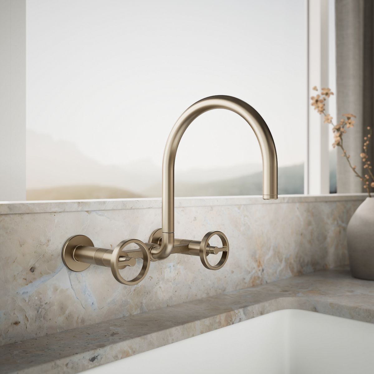 Billet® Two-hole wall-mount bridge kitchen sink faucet