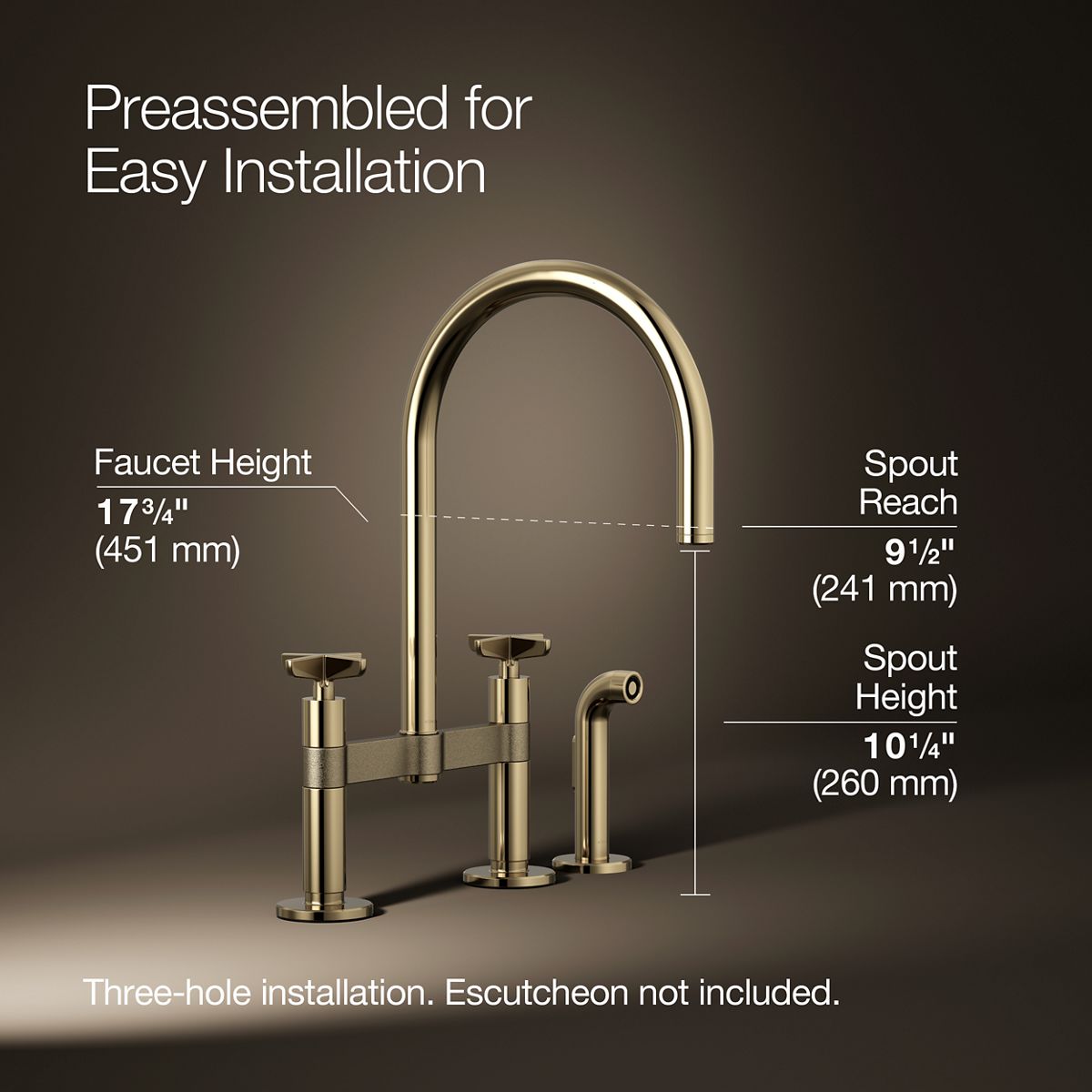 Billet® Two-hole bridge kitchen sink faucet with side sprayer