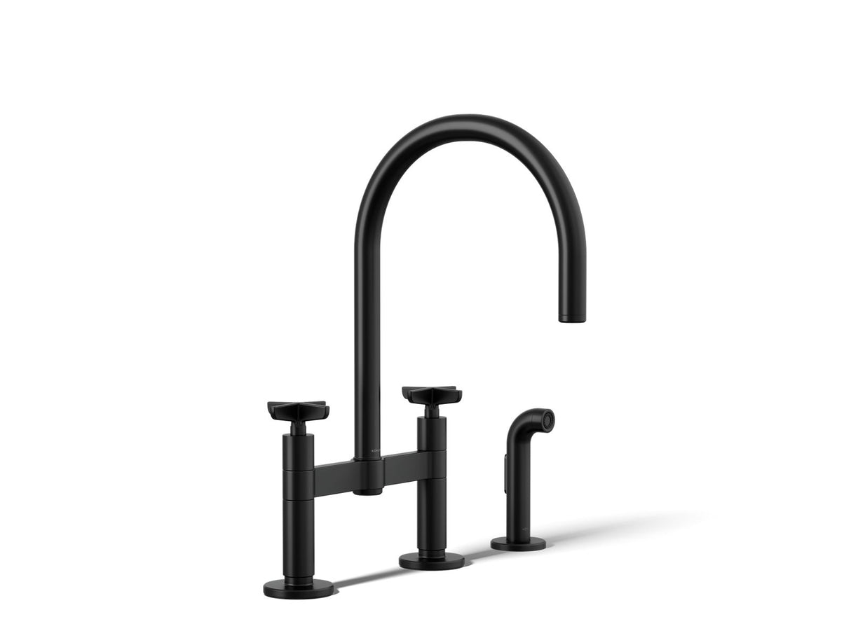 Billet® Two-hole bridge kitchen sink faucet with side sprayer
