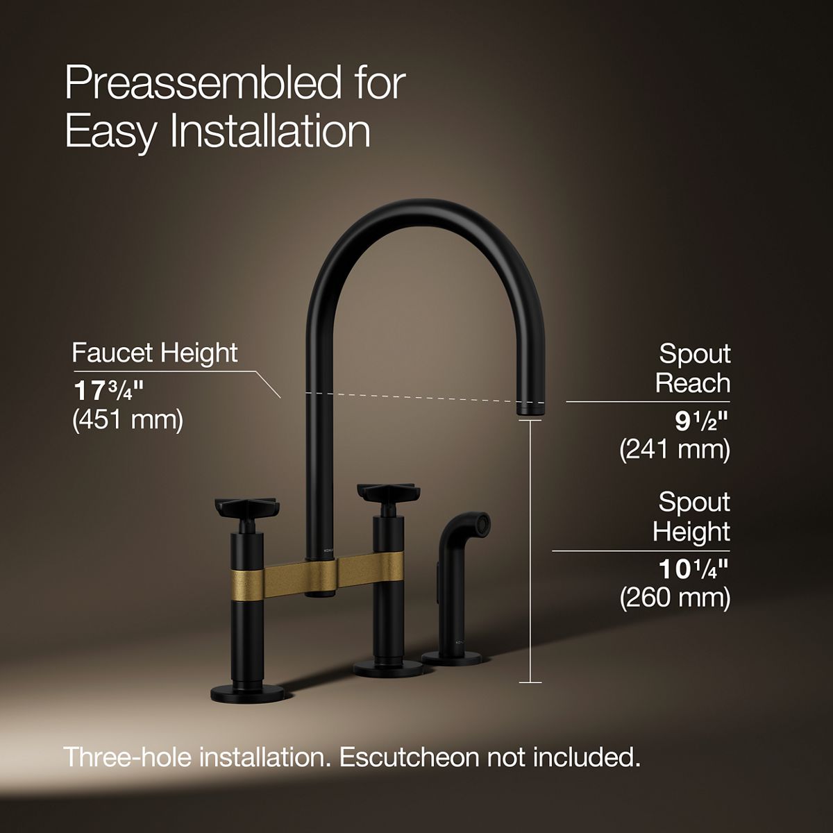 Billet® Two-hole bridge kitchen sink faucet with side sprayer