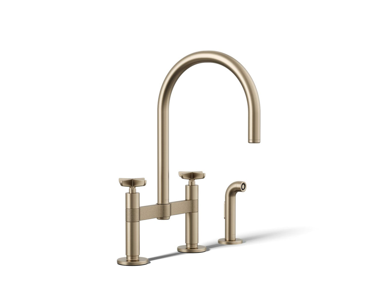 Billet® Two-hole bridge kitchen sink faucet with side sprayer