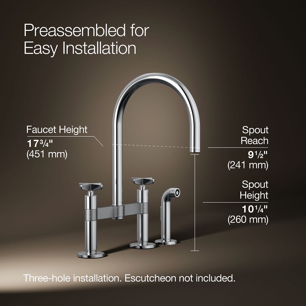 Billet® Two-hole bridge kitchen sink faucet with side sprayer