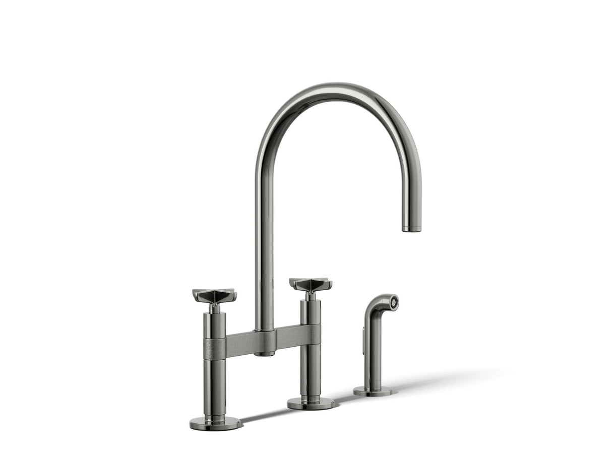 Billet® Two-hole bridge kitchen sink faucet with side sprayer