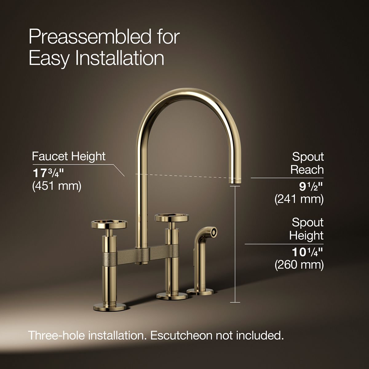 Billet® Two-hole bridge kitchen sink faucet with side sprayer