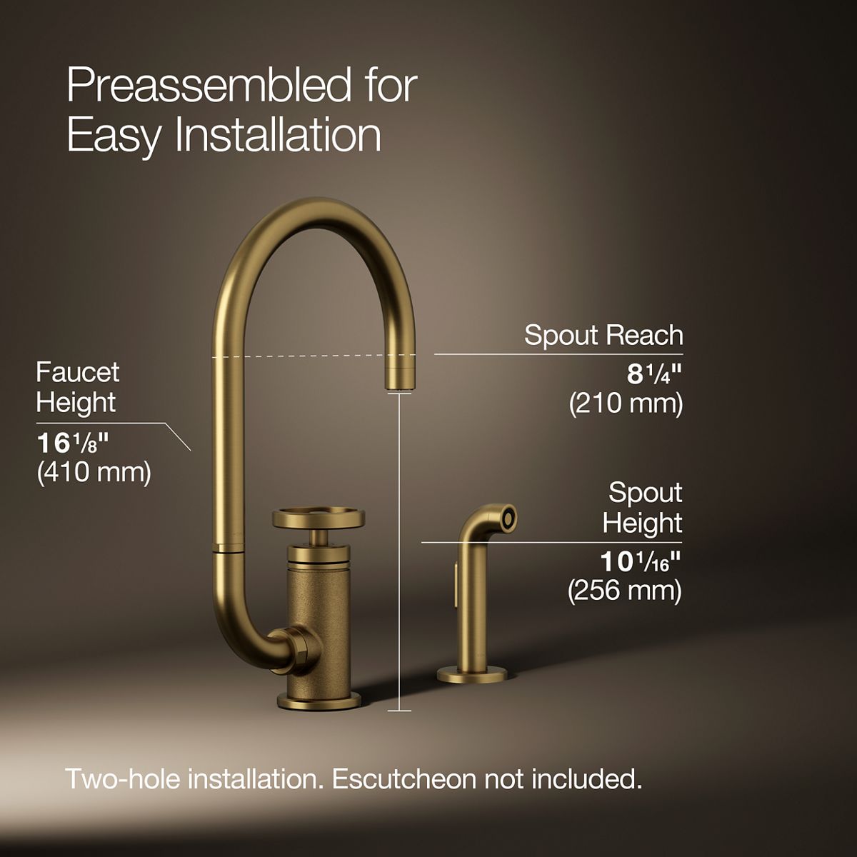 Billet® Single-handle bar sink faucet with two-function extended-reach spout and side sprayer