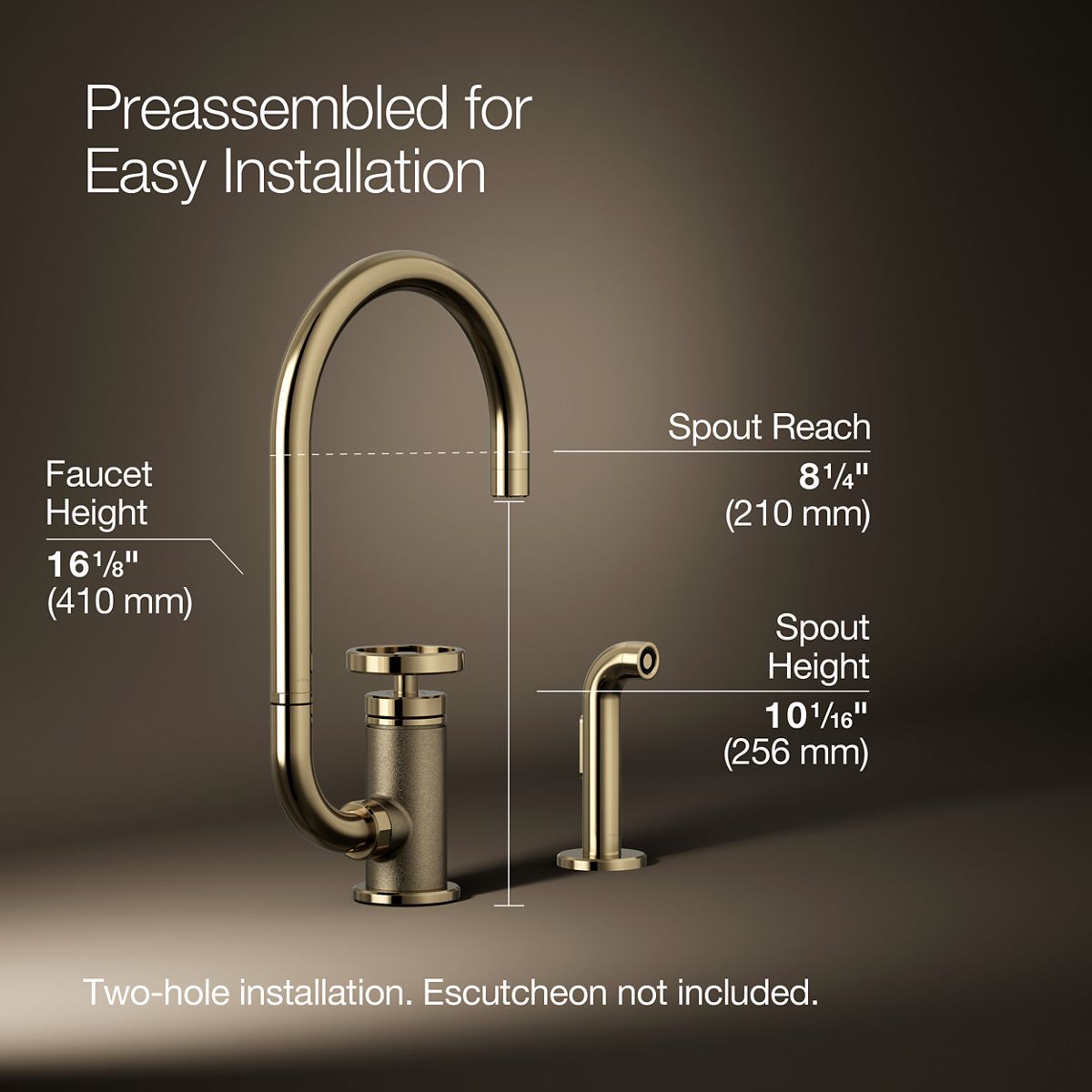 Billet® Single-handle bar sink faucet with two-function extended-reach spout and side sprayer