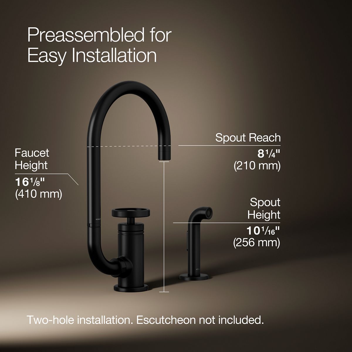 Billet® Single-handle bar sink faucet with two-function extended-reach spout and side sprayer