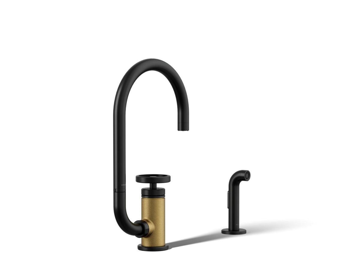 Billet® Single-handle bar sink faucet with two-function extended-reach spout and side sprayer