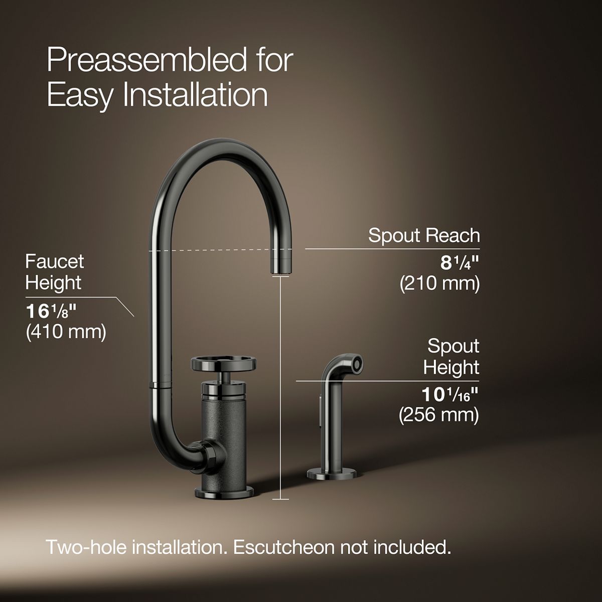 Billet® Single-handle bar sink faucet with two-function extended-reach spout and side sprayer