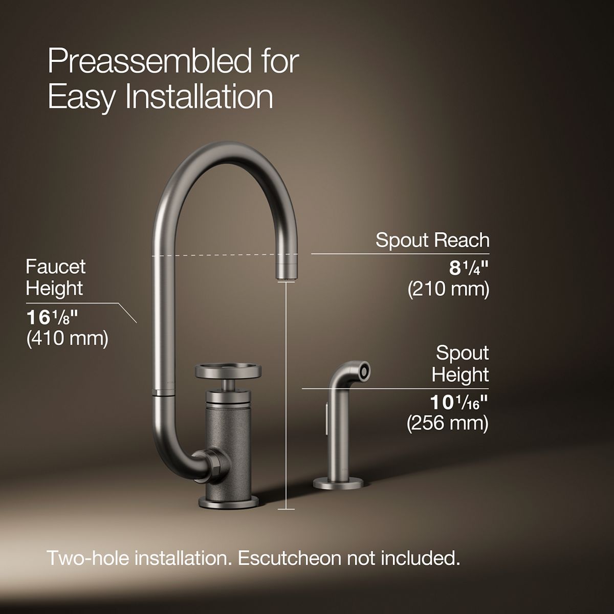 Billet® Single-handle bar sink faucet with two-function extended-reach spout and side sprayer
