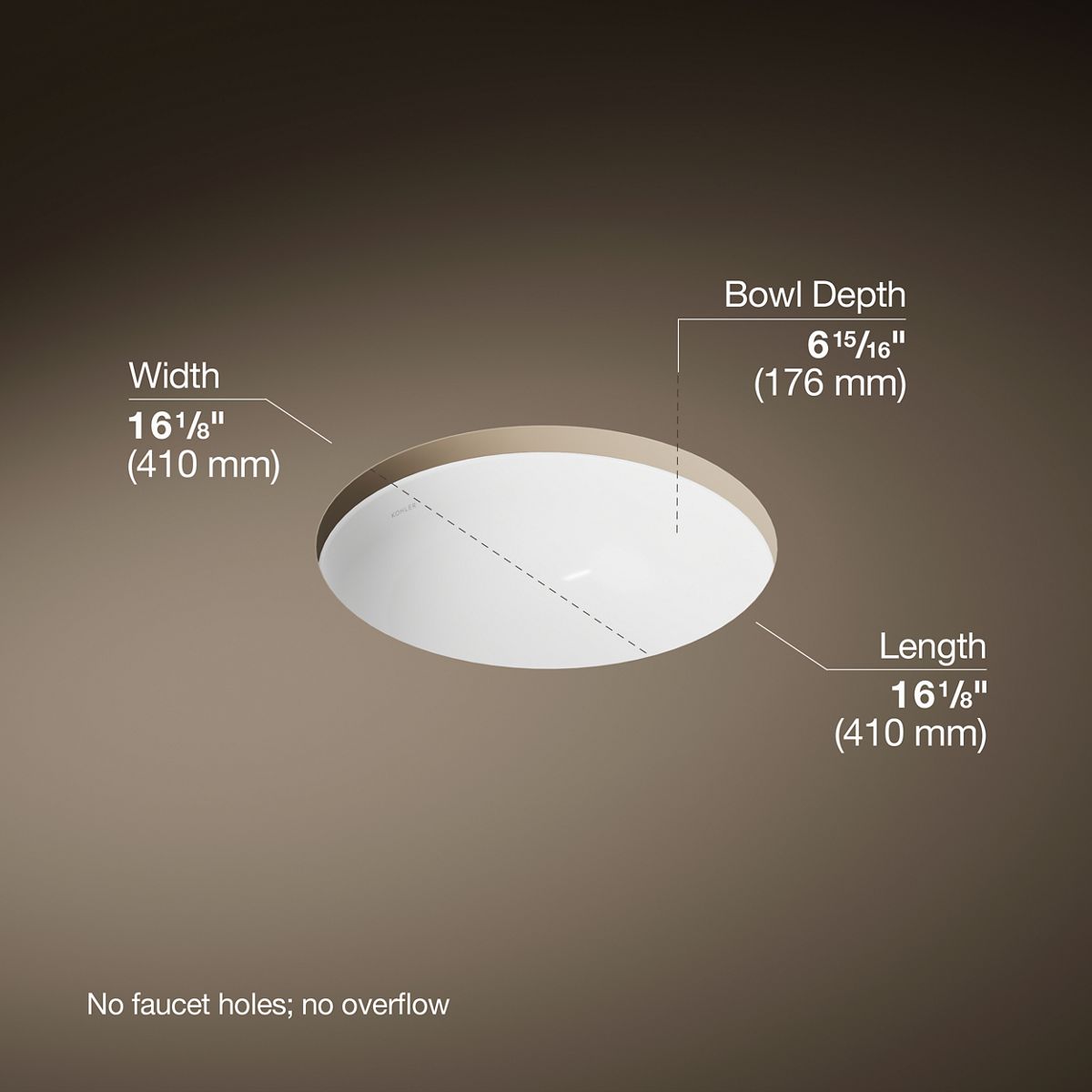 Caxton® 16-1/8" round undermount bathroom sink, no overflow