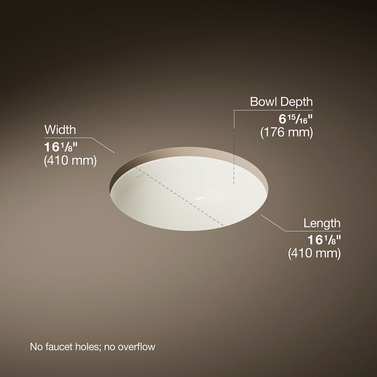 Caxton® 16-1/8" round undermount bathroom sink, no overflow