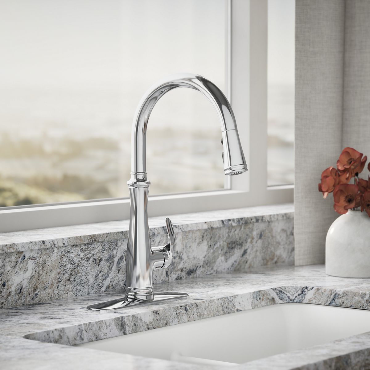 Bellera® Touchless pull-down kitchen sink faucet with three-function sprayhead