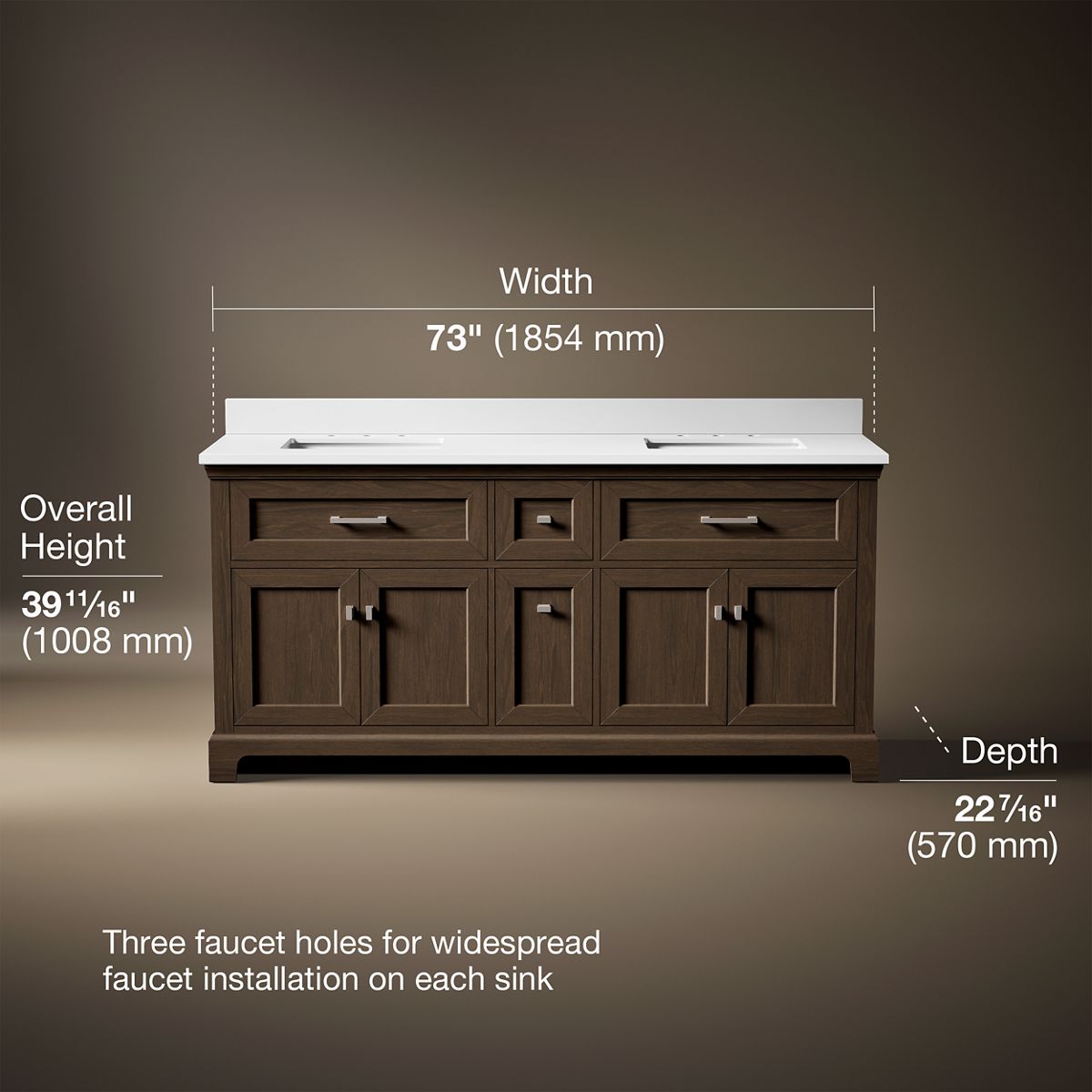 Charlemont™ 72" bathroom vanity cabinet with sinks and quartz top