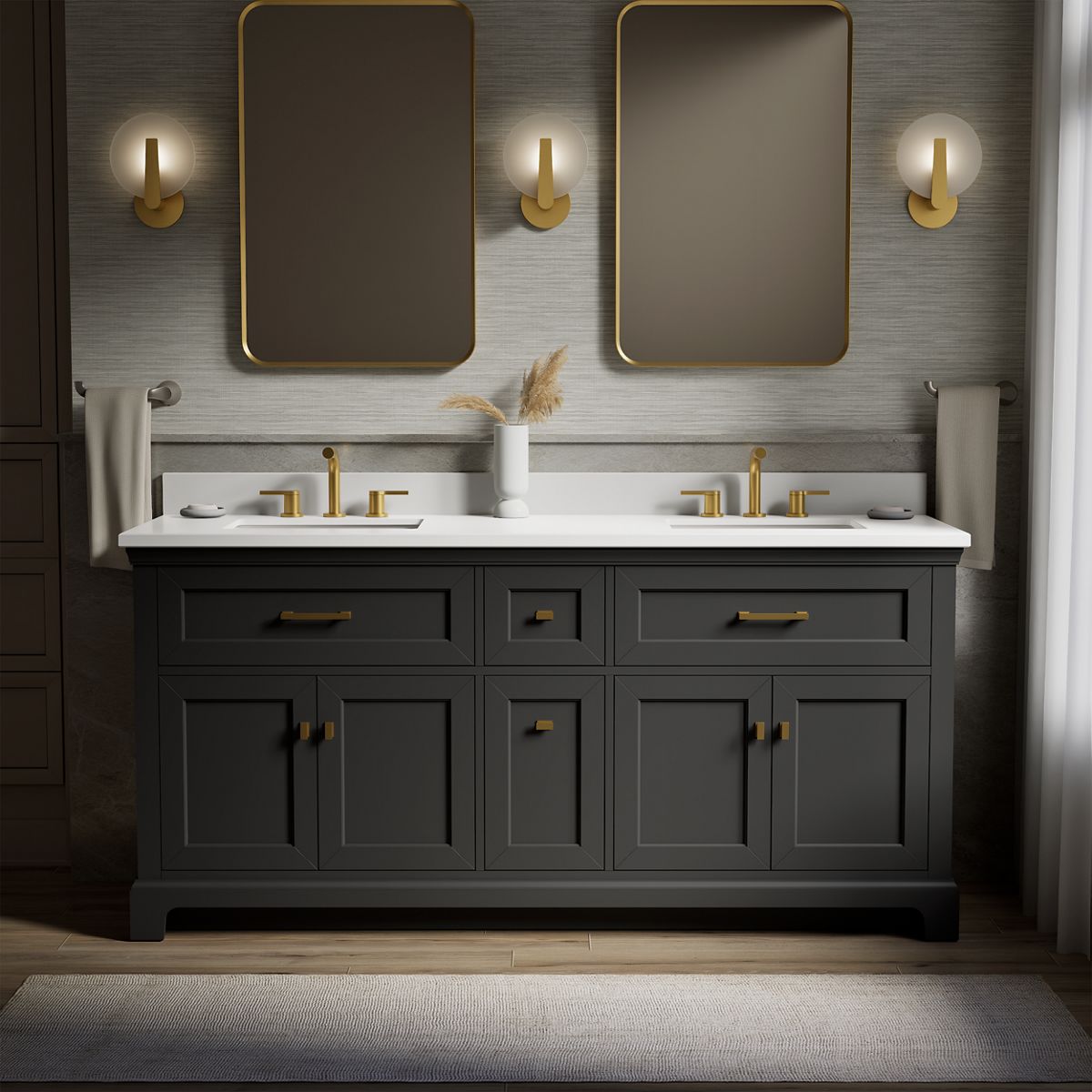 Charlemont™ 72" bathroom vanity cabinet with sinks and quartz top