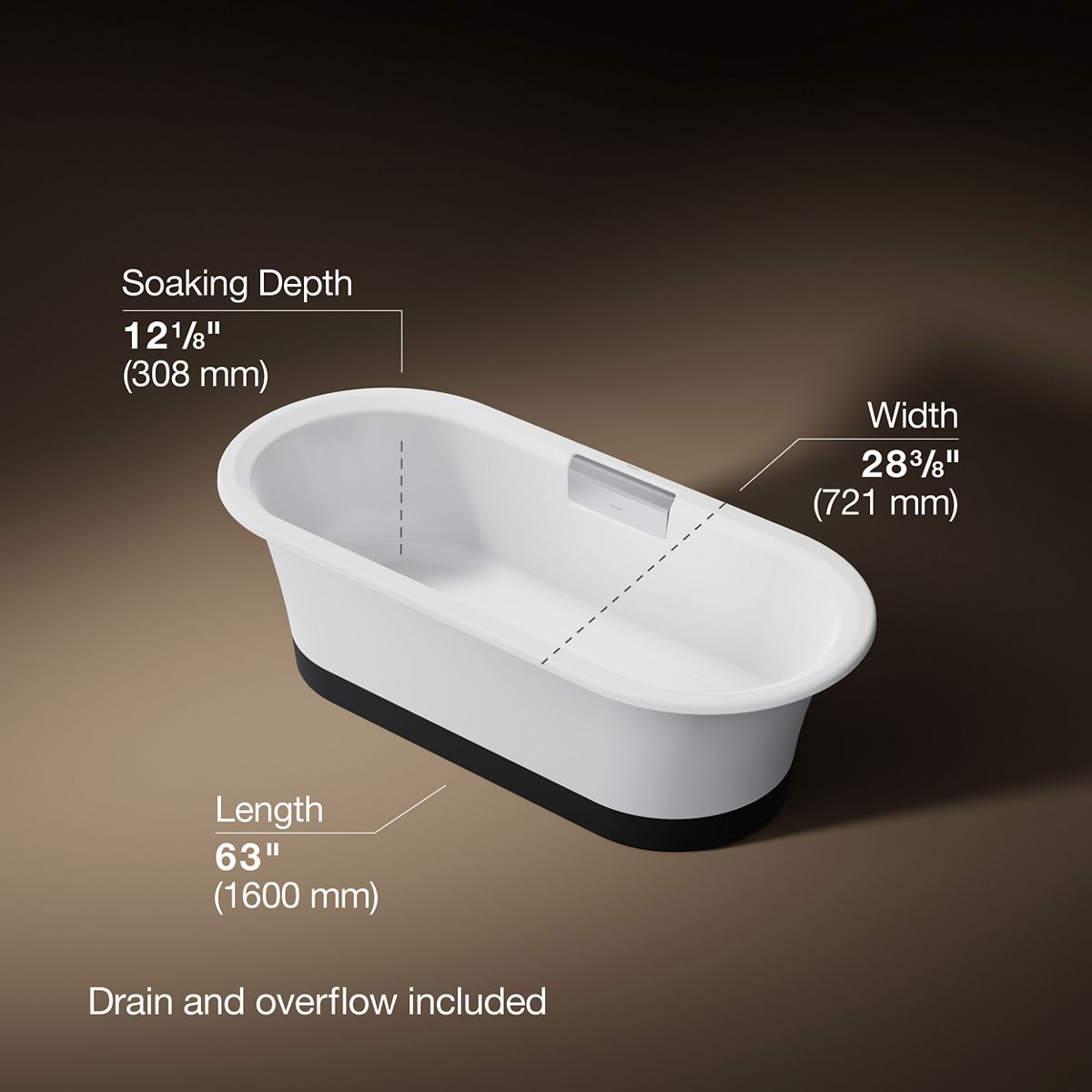 Volute® 63" x 28-3/8" freestanding bath with base