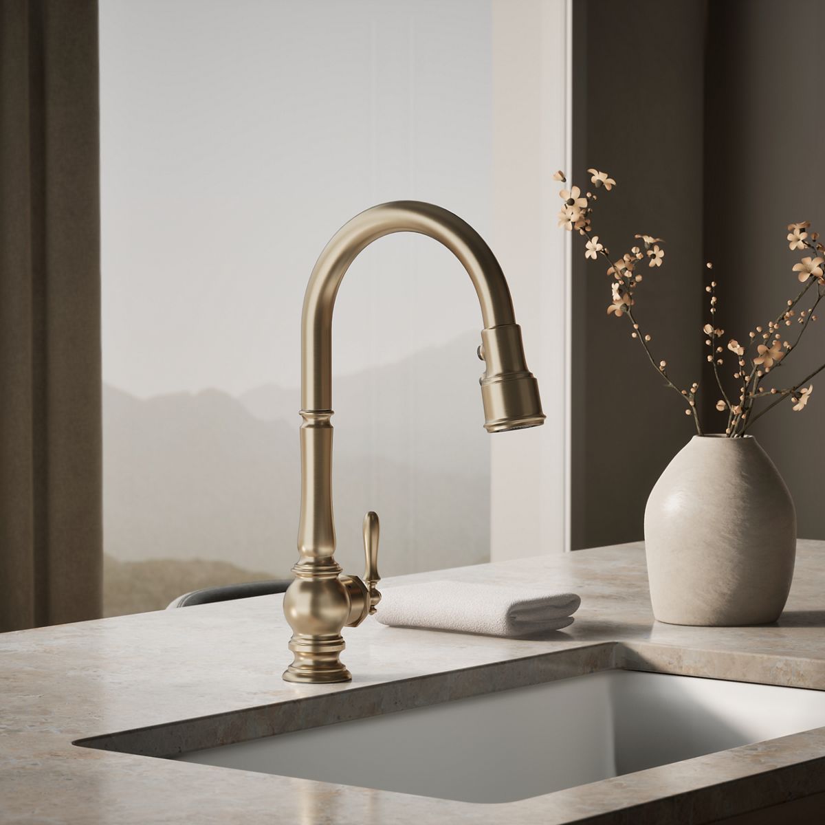 Artifacts® Touchless pull-down kitchen sink faucet with three-function sprayhead