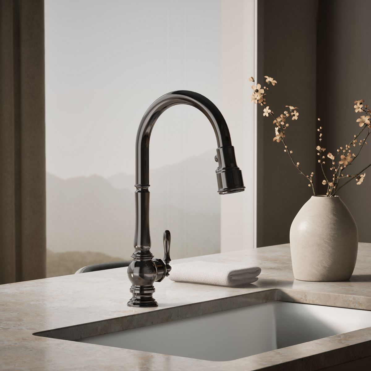 Artifacts® Touchless pull-down kitchen sink faucet with three-function sprayhead