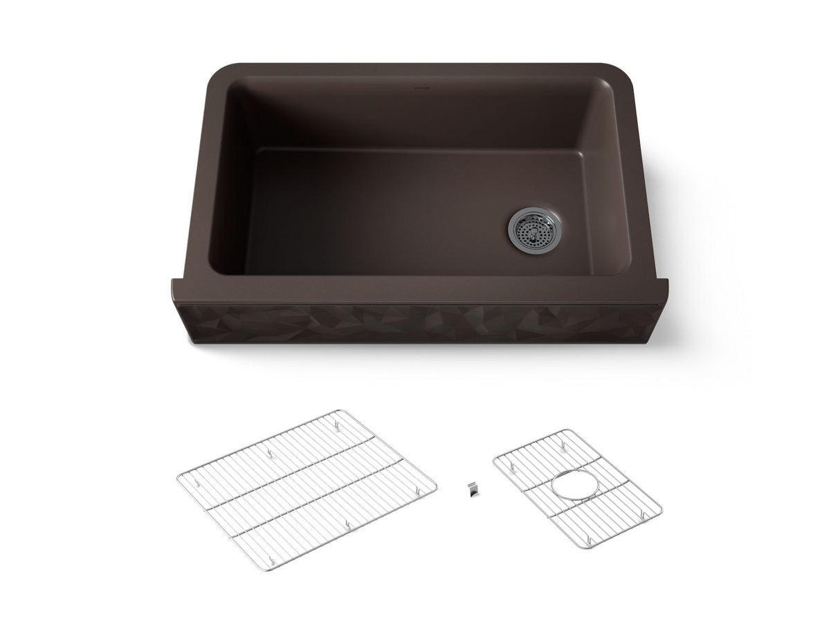 Cairn® 34" undermount single-bowl farmhouse kitchen sink with faceted design
