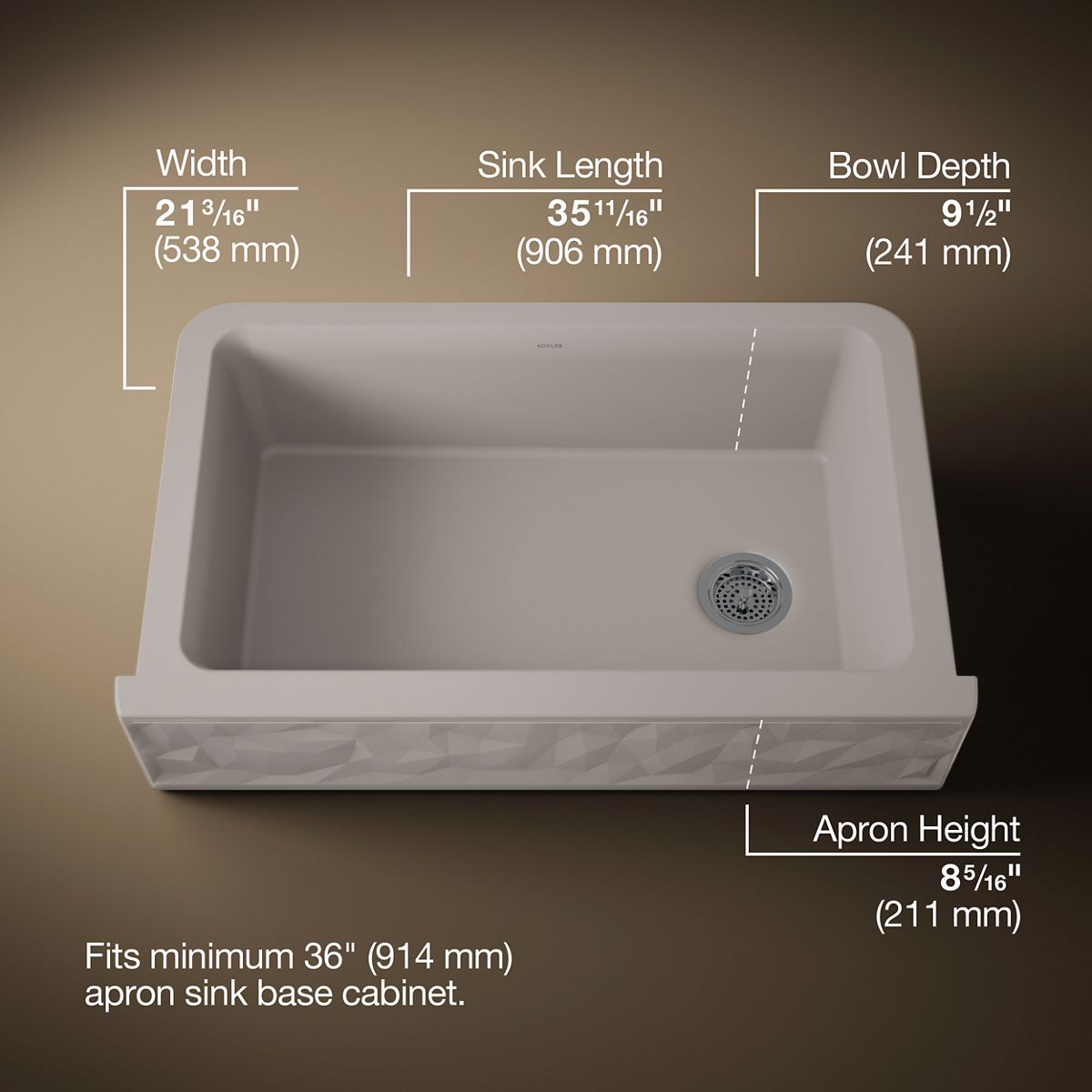 Cairn® 34" undermount single-bowl farmhouse kitchen sink with faceted design