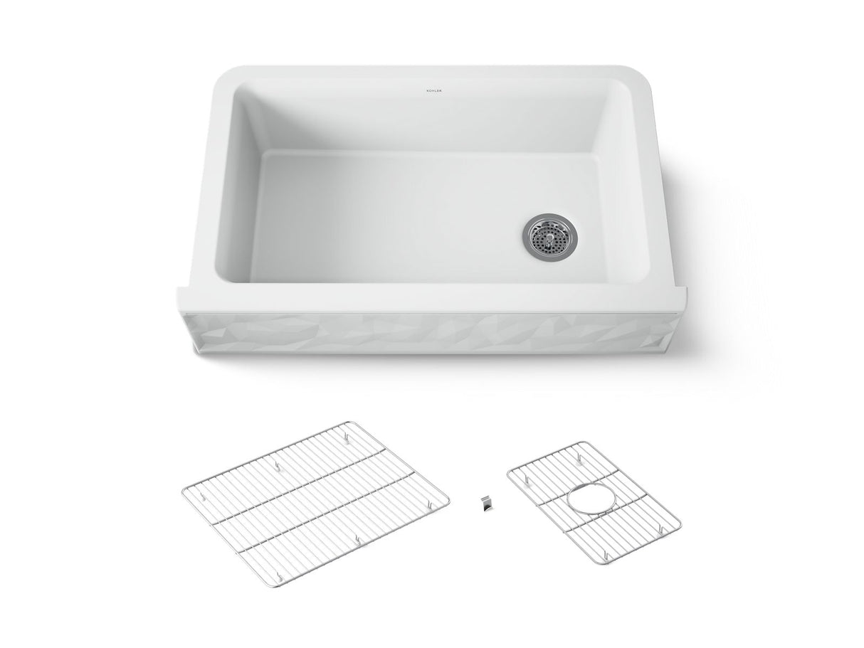 Cairn® 34" undermount single-bowl farmhouse kitchen sink with faceted design