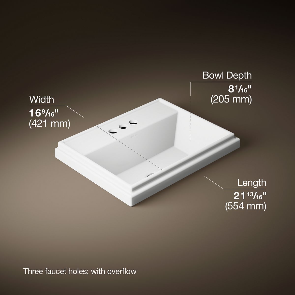 Tresham® 21-3/4" rectangular drop-in bathroom sink
