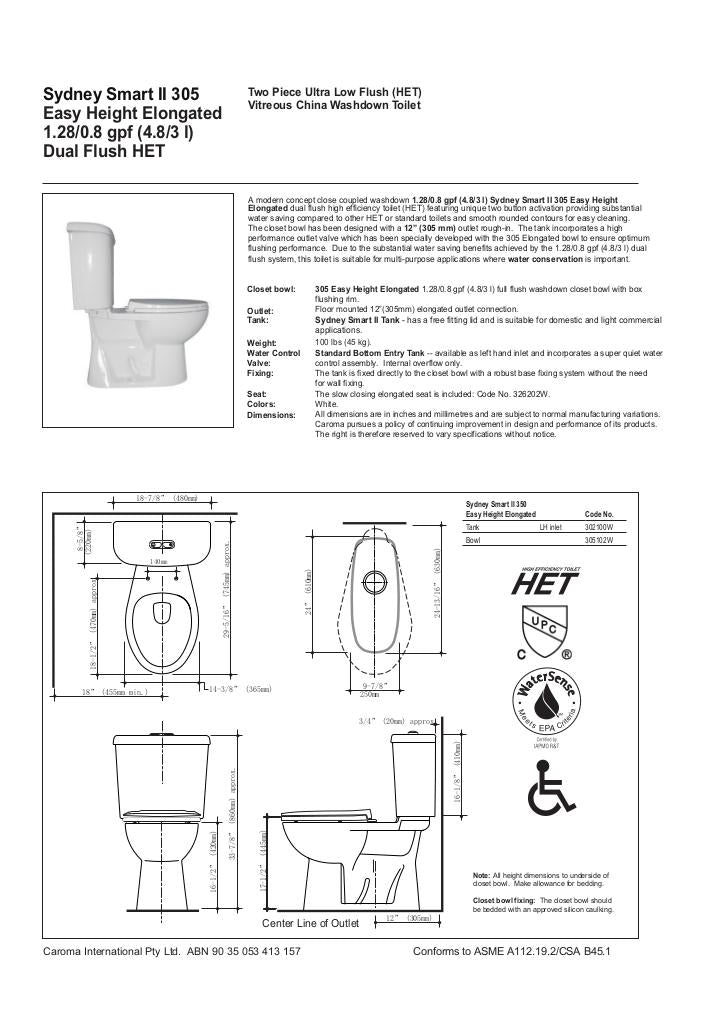 Sydney Smart II Easy Height Elongated Dual-flush Toilet