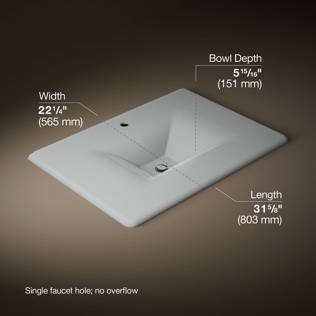 Iron/Impressions® 31" Enameled cast iron vanity top with integrated rectangular sink