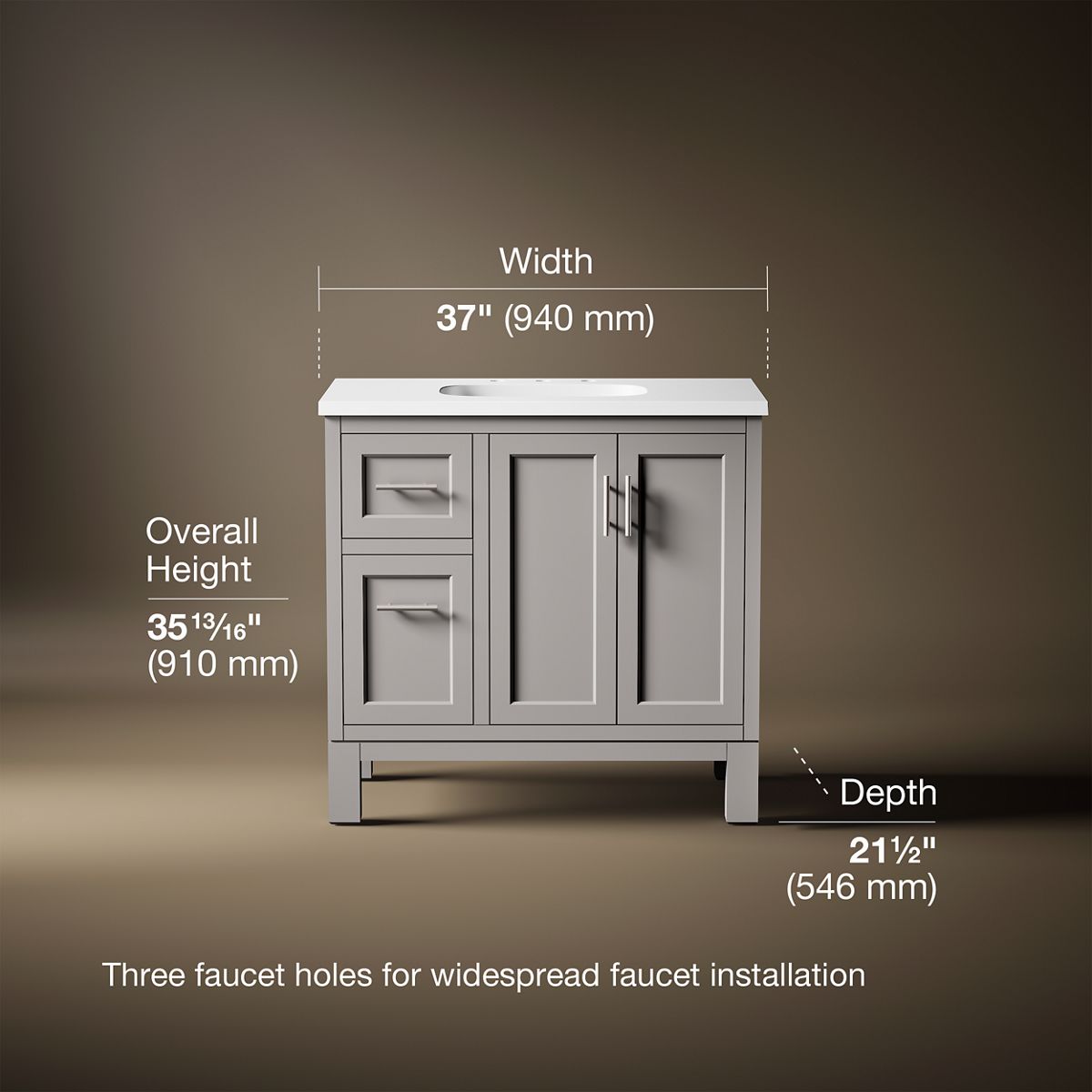 Quo® 36" bathroom vanity cabinet with sink and quartz top