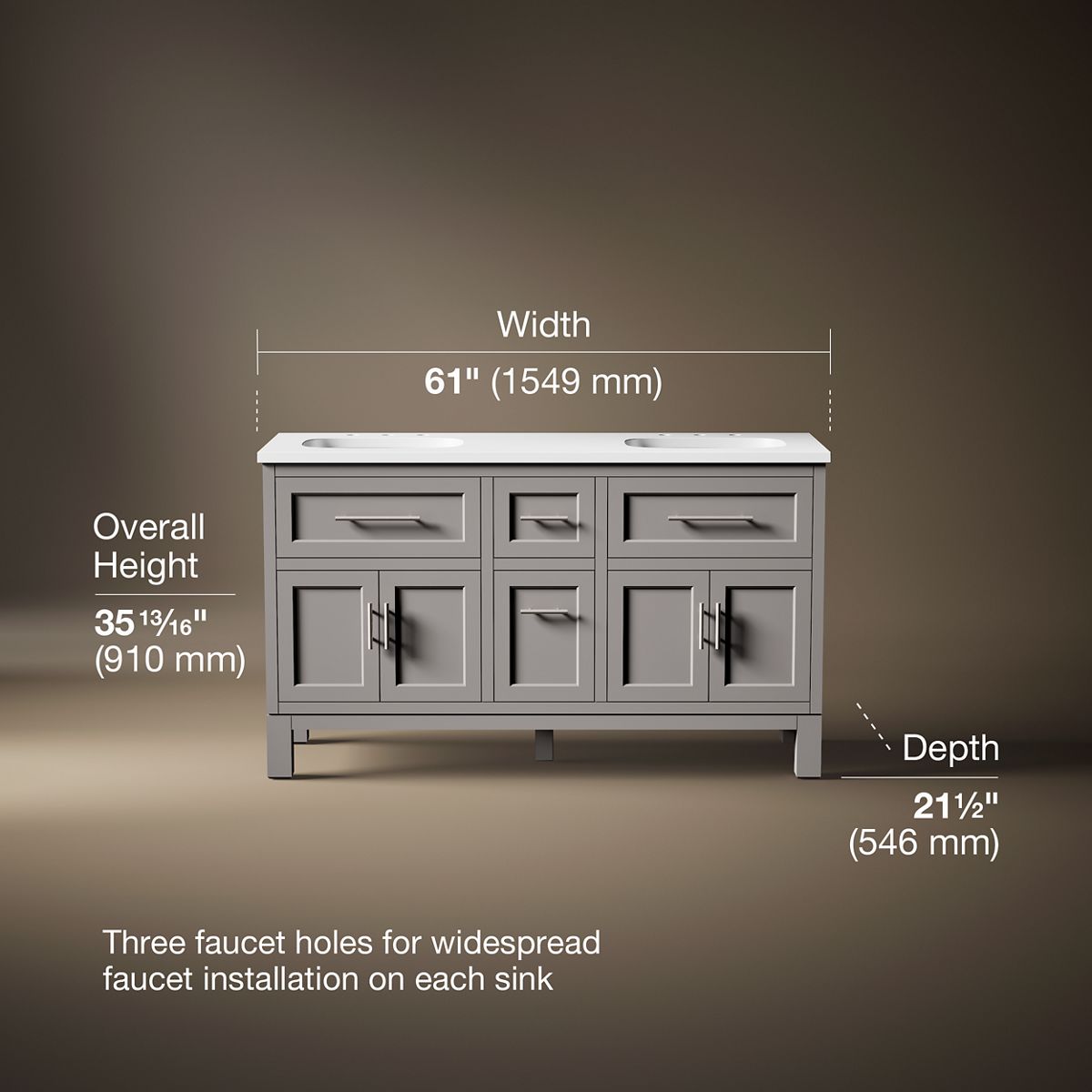 Quo® 60" bathroom vanity cabinet with sinks and quartz top