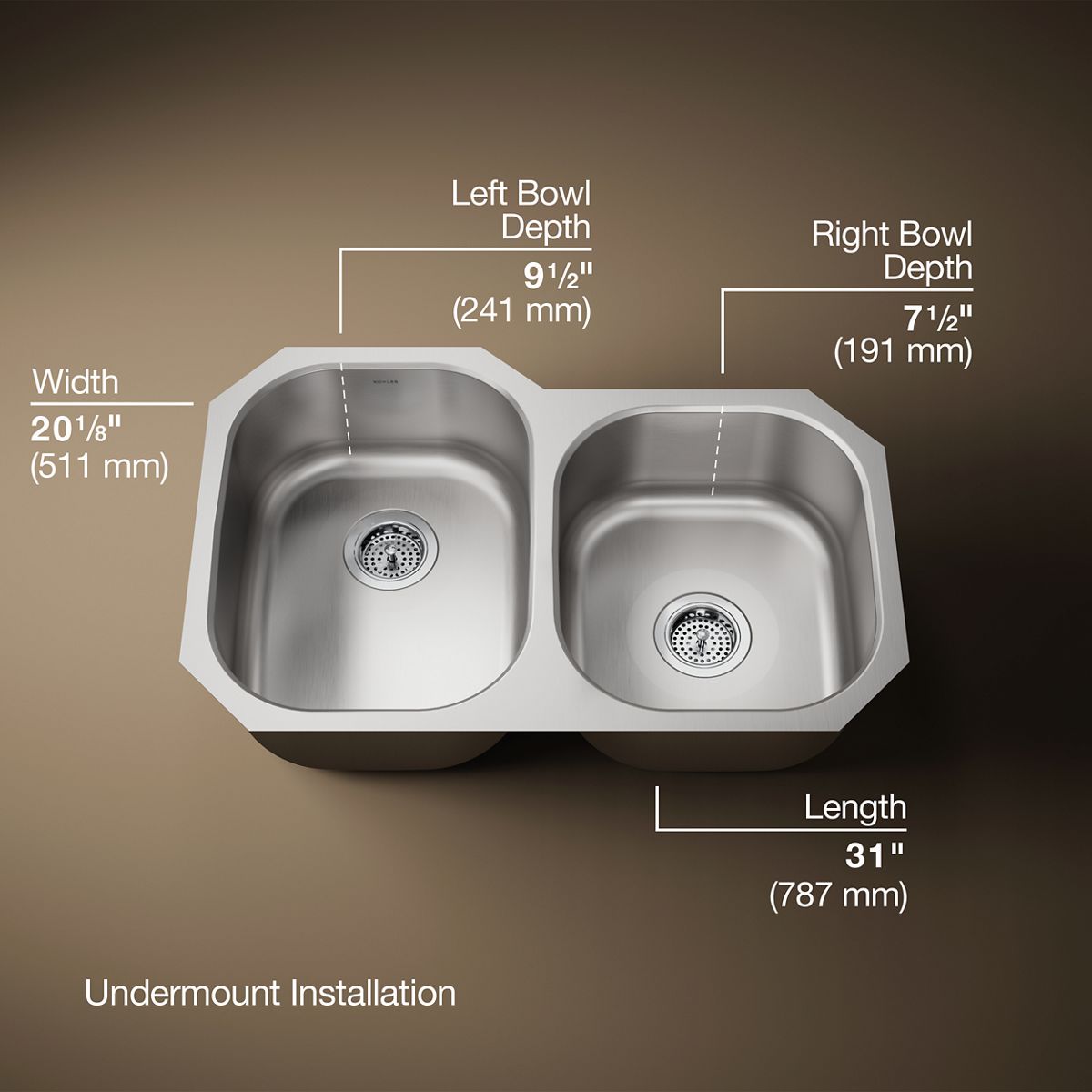 Undertone® 31" undermount double-bowl kitchen sink