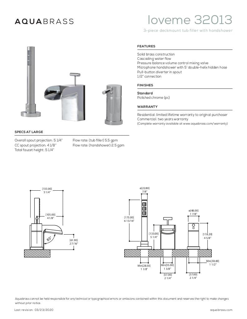 3-piece deckmount tub filler with handshower