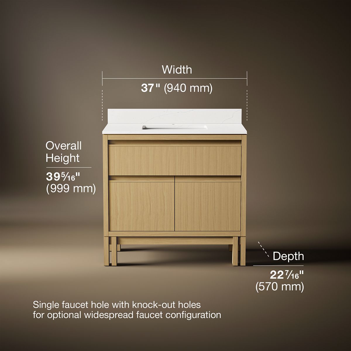Solive™ 36" bathroom vanity cabinet with sink and quartz top