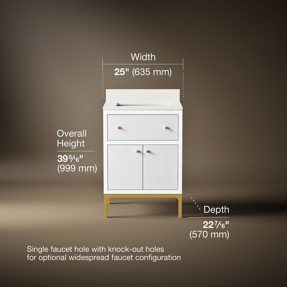 Calpa® 24" bathroom vanity cabinet with sink and quartz top