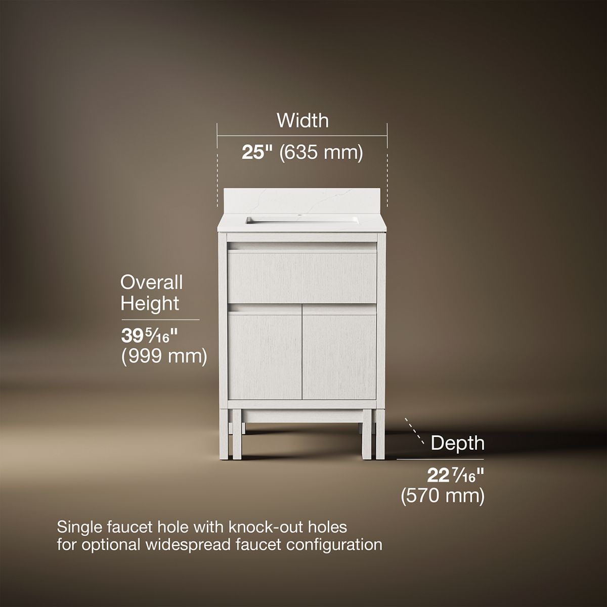 Solive™ 24" bathroom vanity cabinet with sink and quartz top