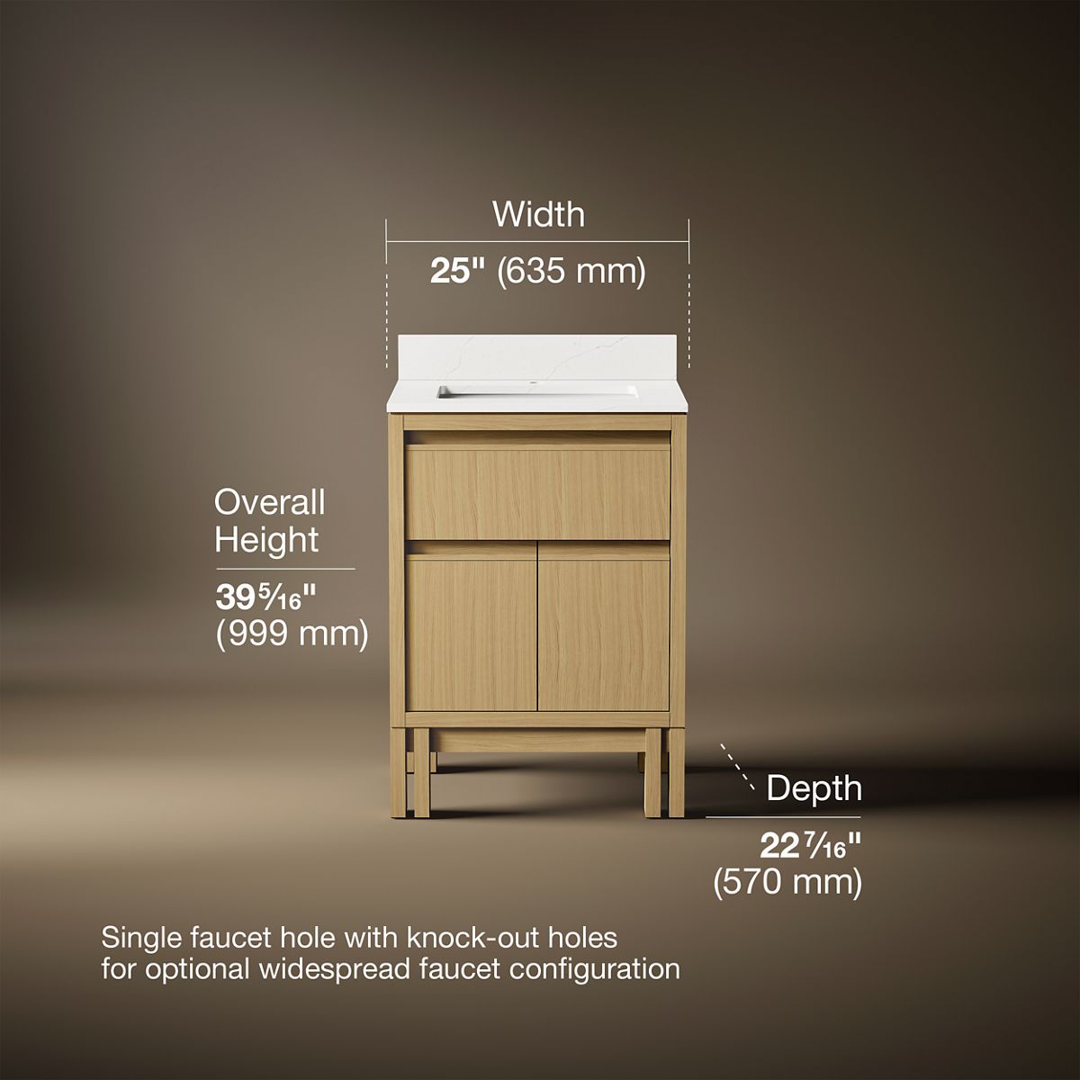 Solive™ 24" bathroom vanity cabinet with sink and quartz top