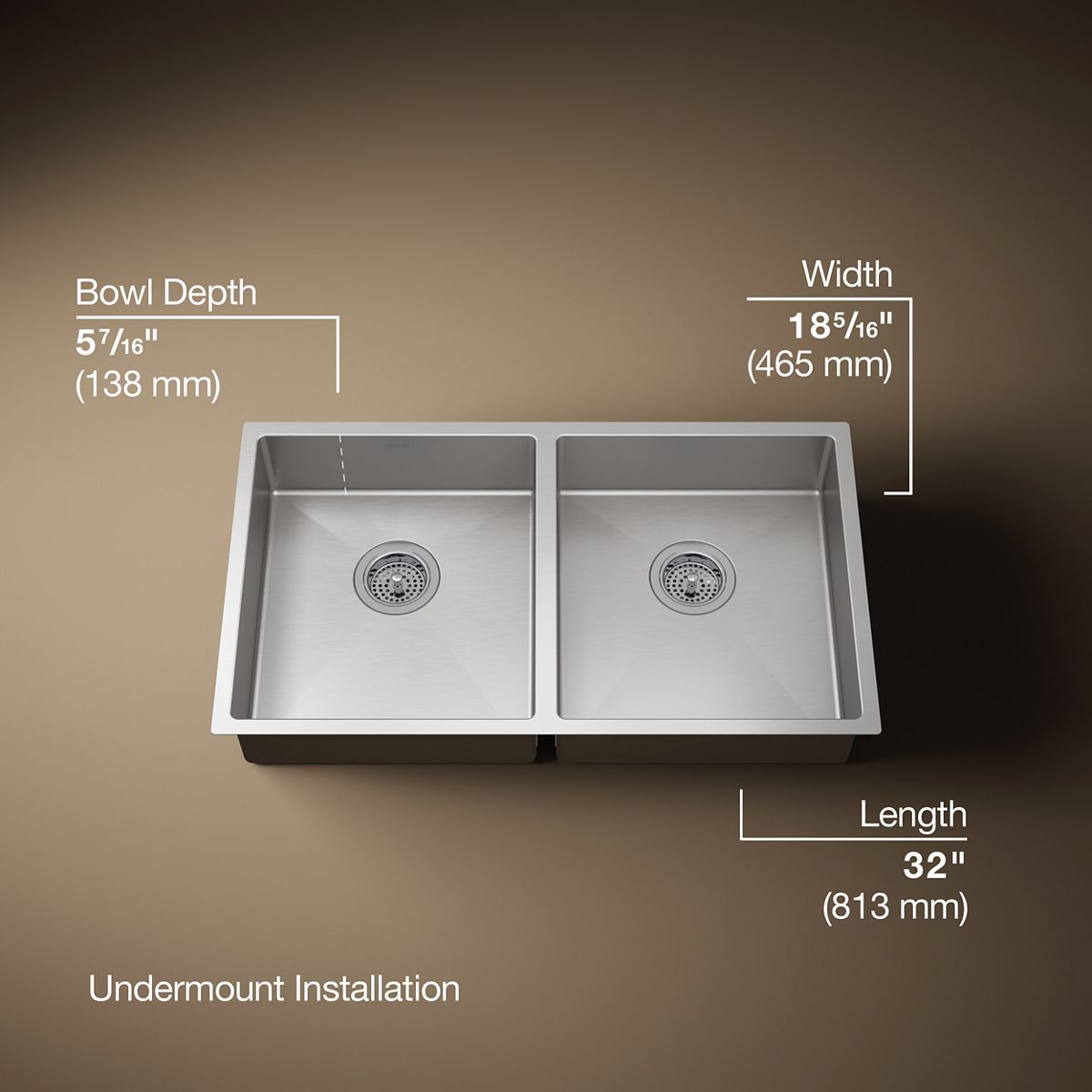 Strive® 32" undermount double-bowl kitchen sink