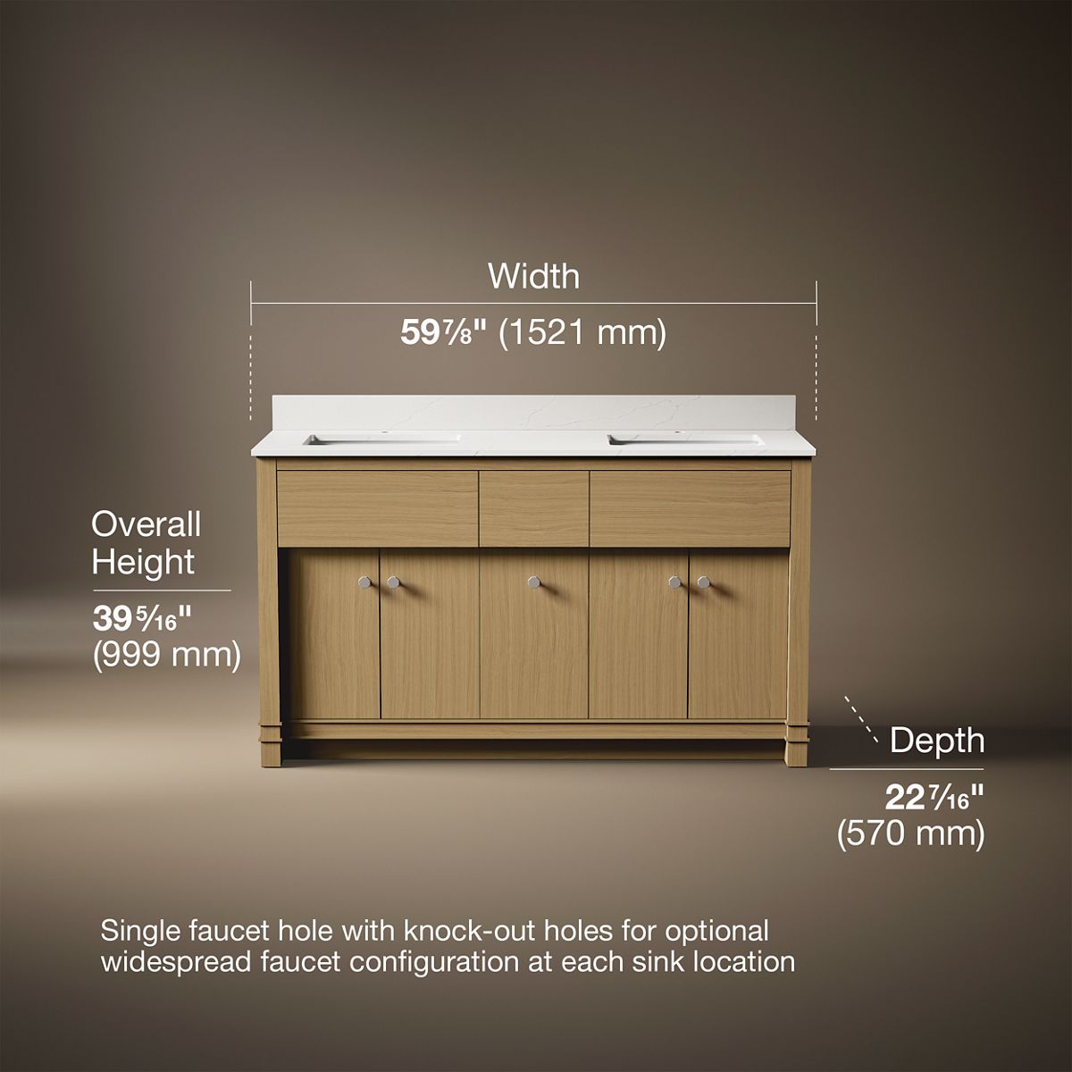 Alouette™ 60" bathroom vanity cabinet with sinks and quartz top