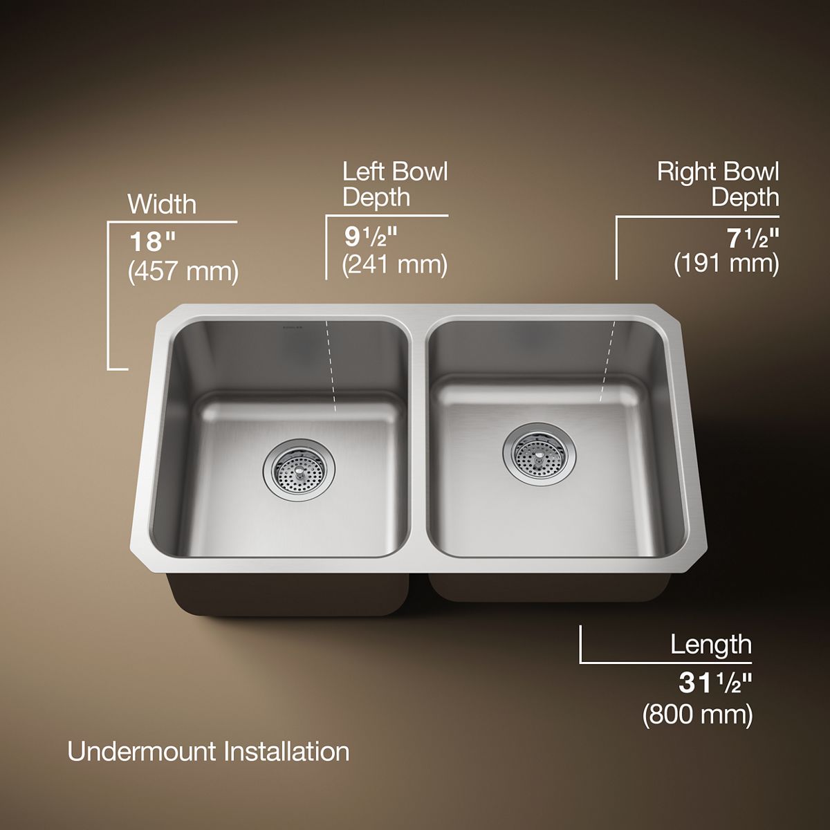 Undertone® 31-1/2" undermount double-bowl kitchen sink