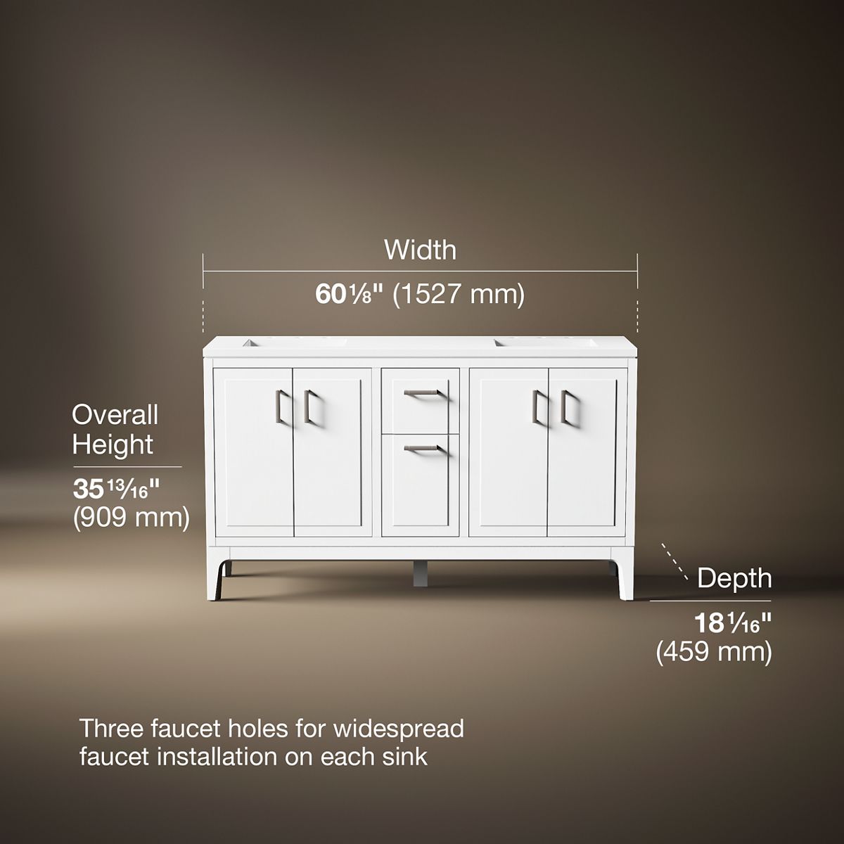 Seer® 60" bathroom vanity cabinet with sinks and quartz top