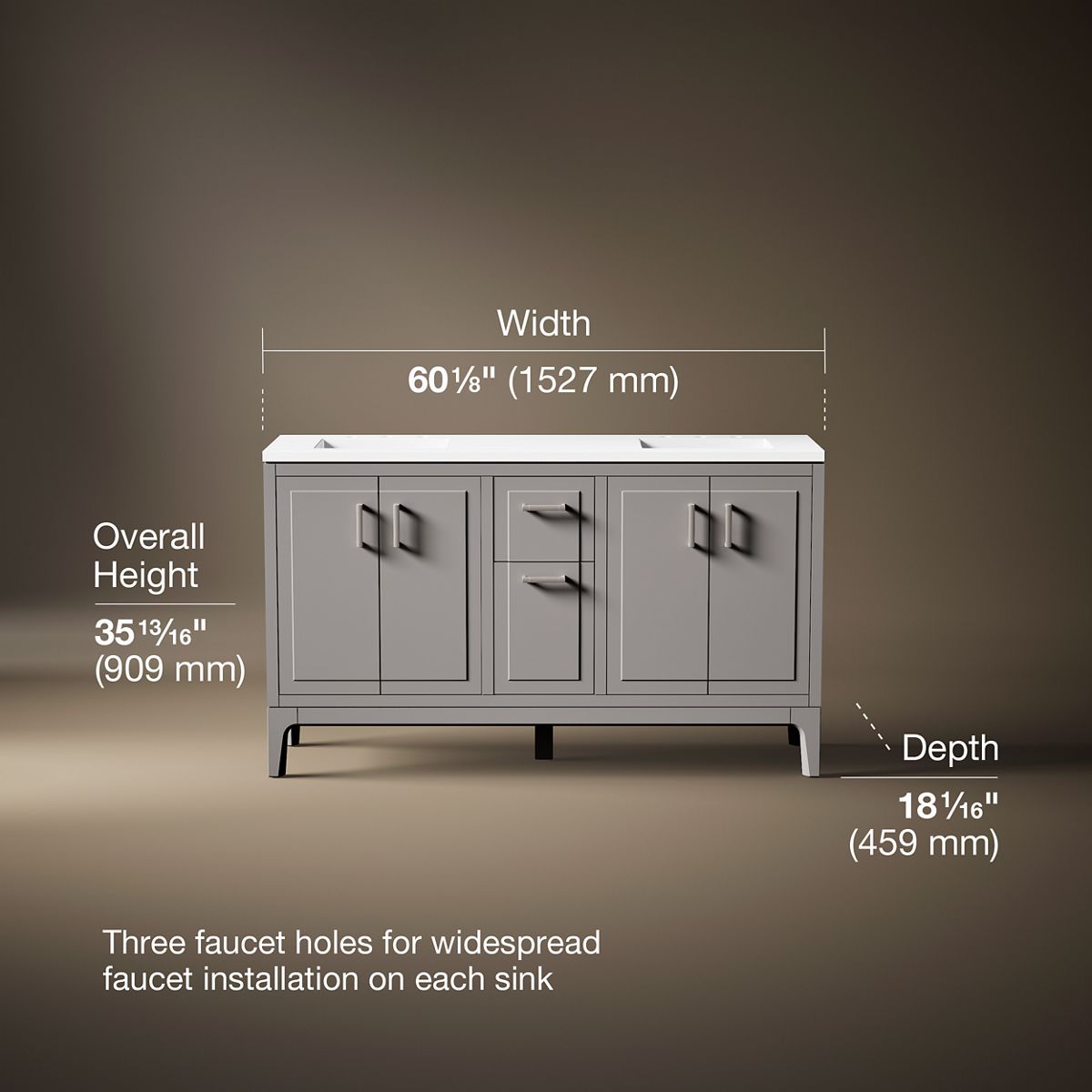 Seer® 60" bathroom vanity cabinet with sinks and quartz top