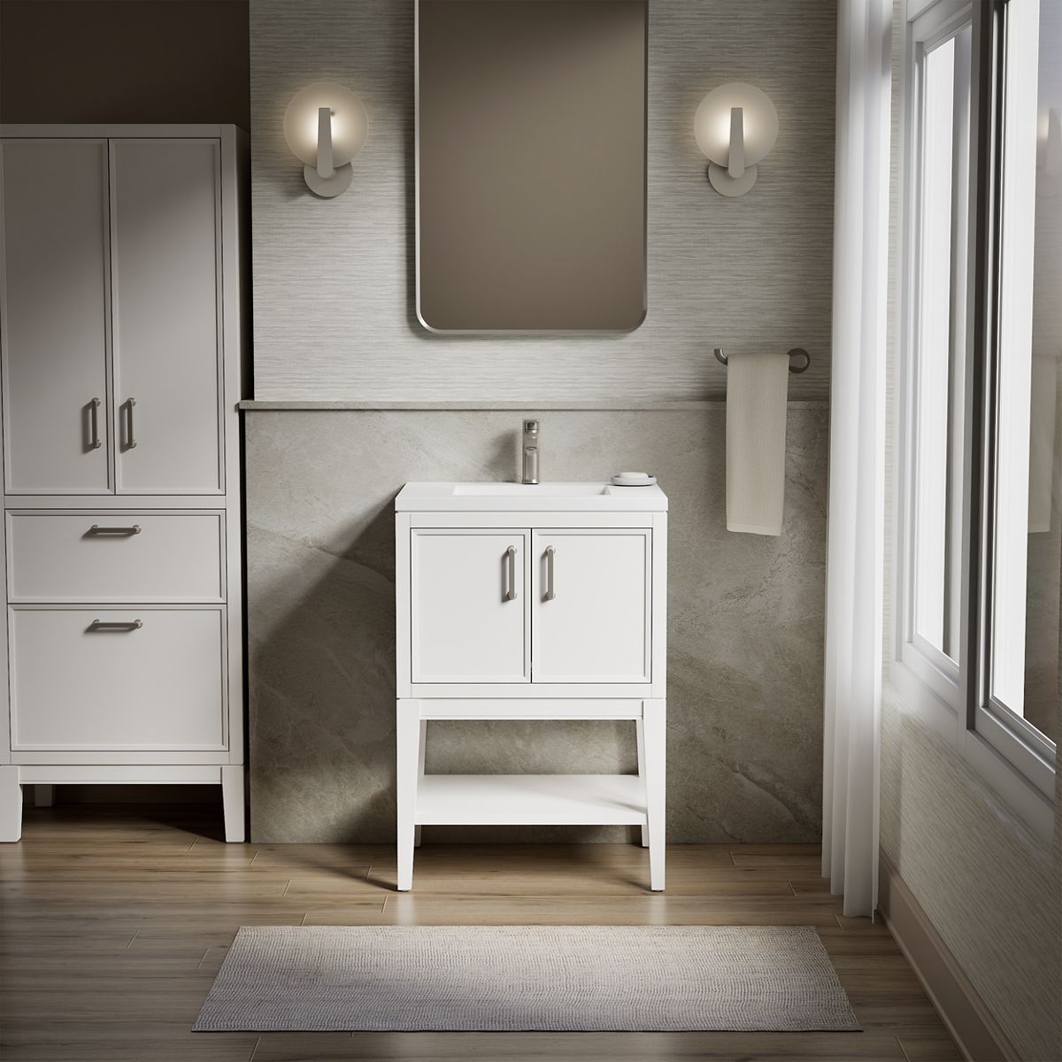 Winnow® 24" bathroom vanity cabinet with sink and quartz top