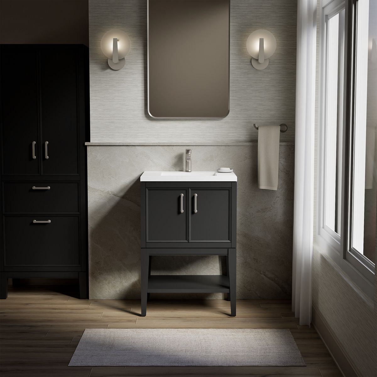 Winnow® 24" bathroom vanity cabinet with sink and quartz top