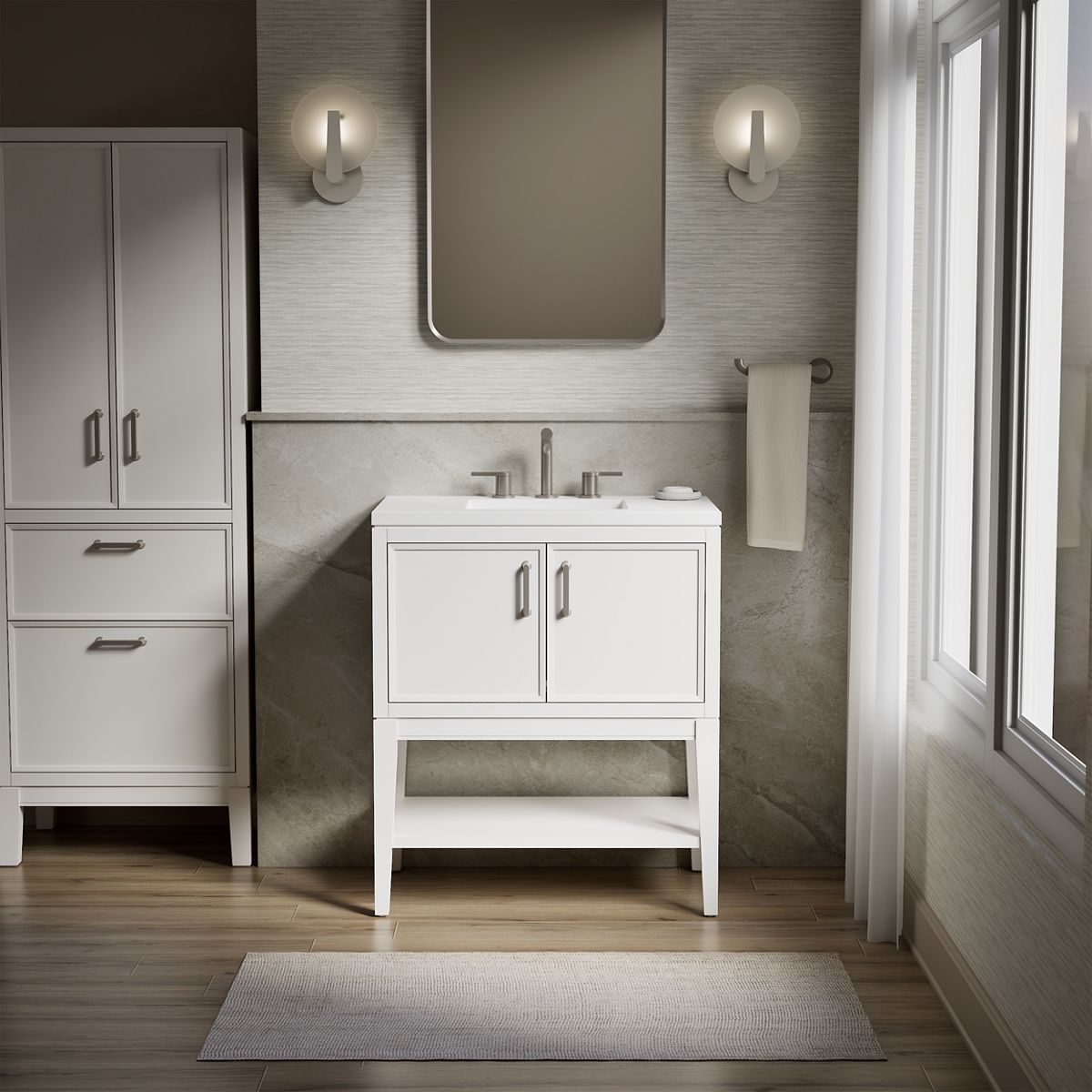 Winnow® 30" bathroom vanity cabinet with sink and quartz top