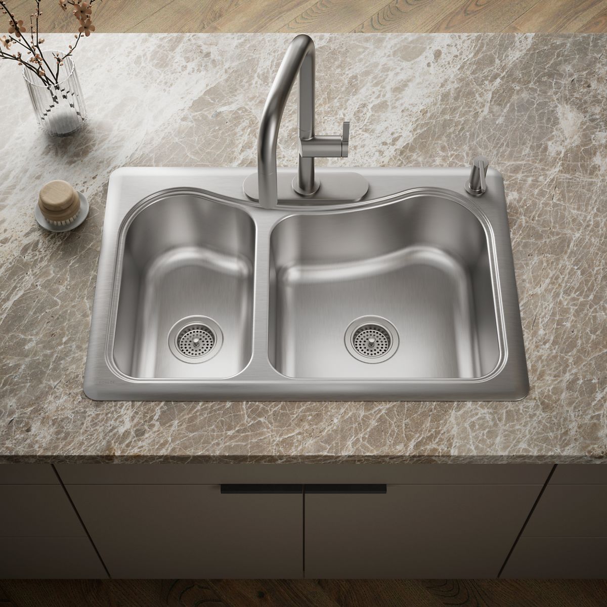 Staccato™ 33" top-mount double-bowl kitchen sink